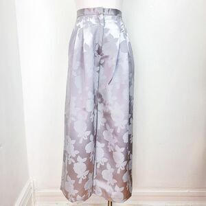 Vintage 80s Norma Kamali Silver Floral Brocade Wide Leg Pants